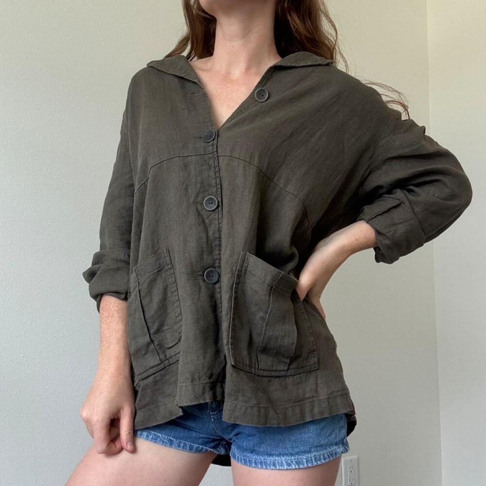Flax olive linen button up